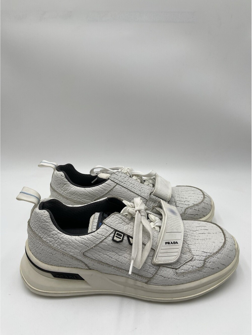 Men’s Prada Mechano White Leather Mid Strap sneakers Size 8UK